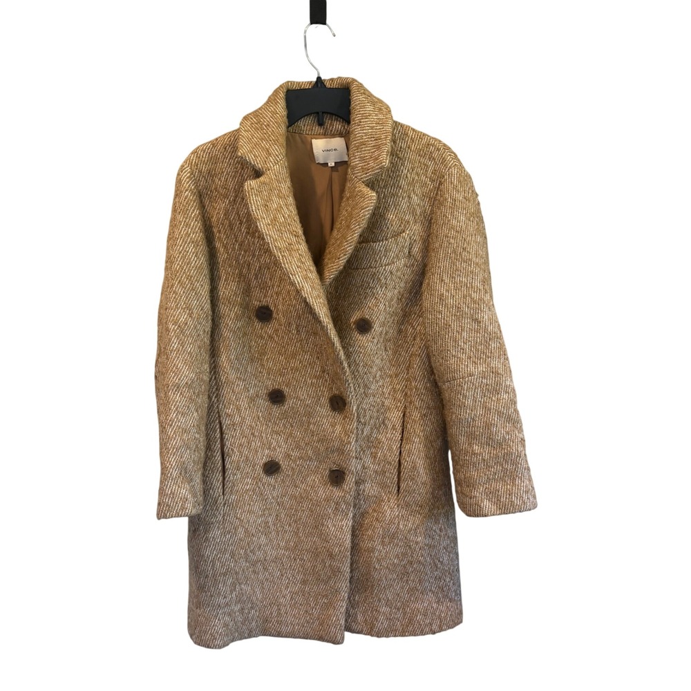 Vince Wool Cotton Bouclé Double Breasted Car Coat Jacket Marigold Camel XS
